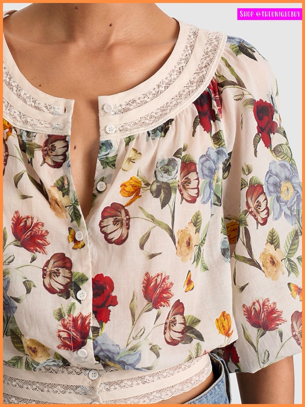 Alice + Olivia Cherelle Floral Button Down Blouse Top